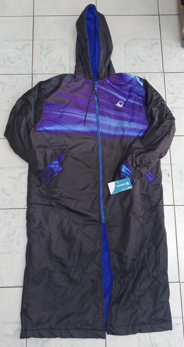Parka de Natación Profesional con Capucha Negro, Morado y Azul